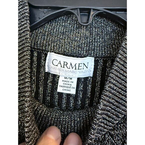 Carmen Marc Valvo Metallic Ribbed Mock Neck Top – Gunmetal Silver – Size M - Picture 4 of 5